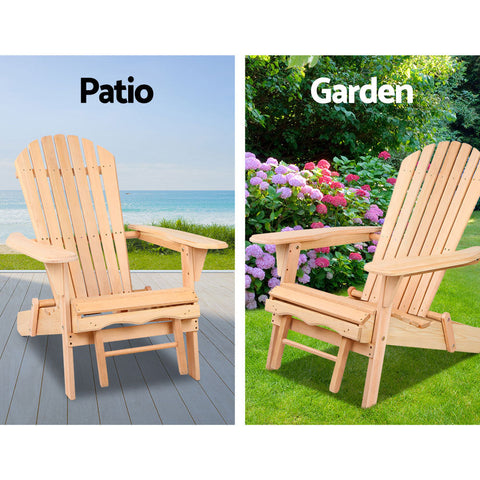 Gardeon 3PC Adirondack Outdoor Table and Chairs? Wooden Sun Lounge Beach Patio Natural Chez Guru