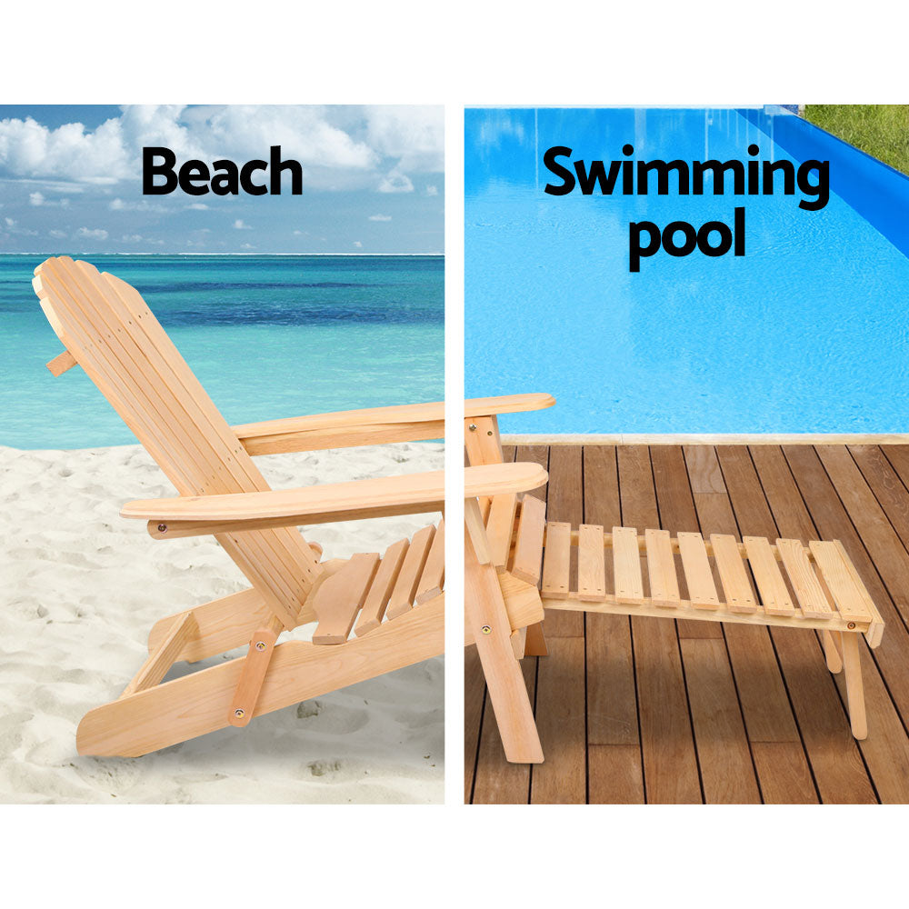 Gardeon 3PC Adirondack Outdoor Table and Chairs? Wooden Sun Lounge Beach Patio Natural Chez Guru