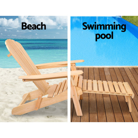 Gardeon 3PC Adirondack Outdoor Table and Chairs? Wooden Sun Lounge Beach Patio Natural Chez Guru