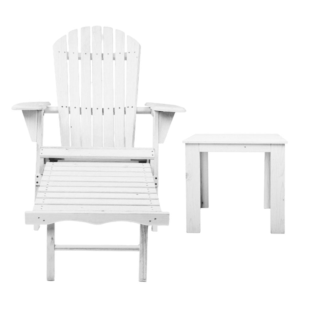 Gardeon 3PC Adirondack Outdoor Table and Chairs Wooden Sun Lounge Beach Patio White Chez Guru