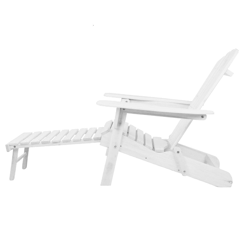 Gardeon 3PC Adirondack Outdoor Table and Chairs Wooden Sun Lounge Beach Patio White Chez Guru