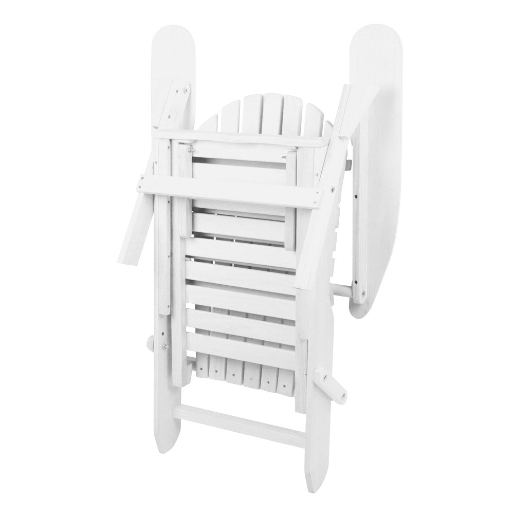 Gardeon 3PC Adirondack Outdoor Table and Chairs Wooden Sun Lounge Beach Patio White Chez Guru