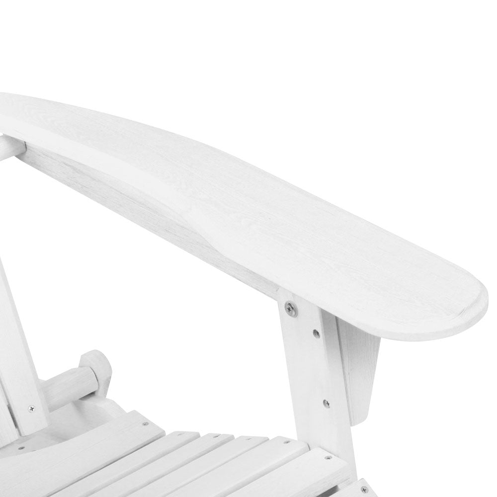 Gardeon 3PC Adirondack Outdoor Table and Chairs Wooden Sun Lounge Beach Patio White Chez Guru