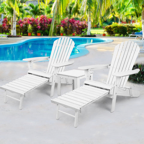 Gardeon 3PC Adirondack Outdoor Table and Chairs Wooden Sun Lounge Beach Patio White Chez Guru