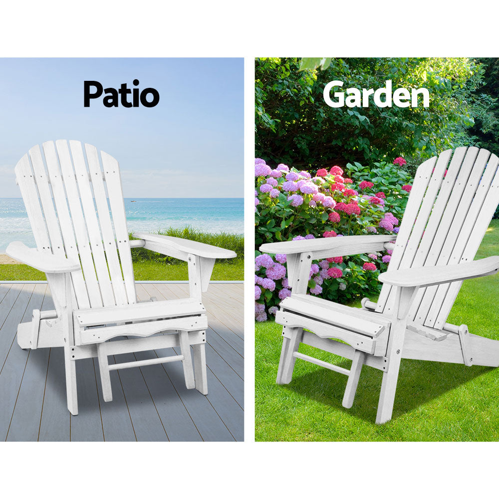 Gardeon 3PC Adirondack Outdoor Table and Chairs Wooden Sun Lounge Beach Patio White Chez Guru