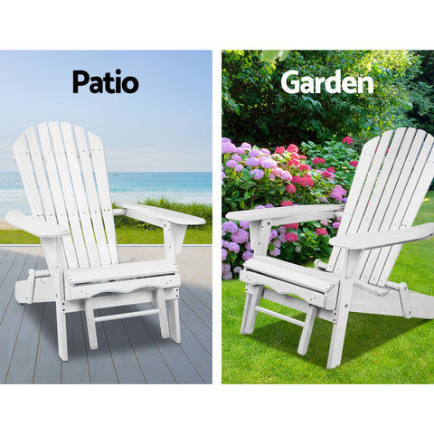 Gardeon 3PC Adirondack Outdoor Table and Chairs Wooden Sun Lounge Beach Patio White Chez Guru
