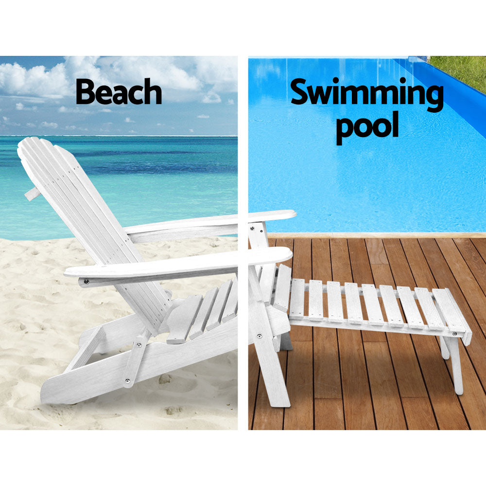 Gardeon 3PC Adirondack Outdoor Table and Chairs Wooden Sun Lounge Beach Patio White Chez Guru