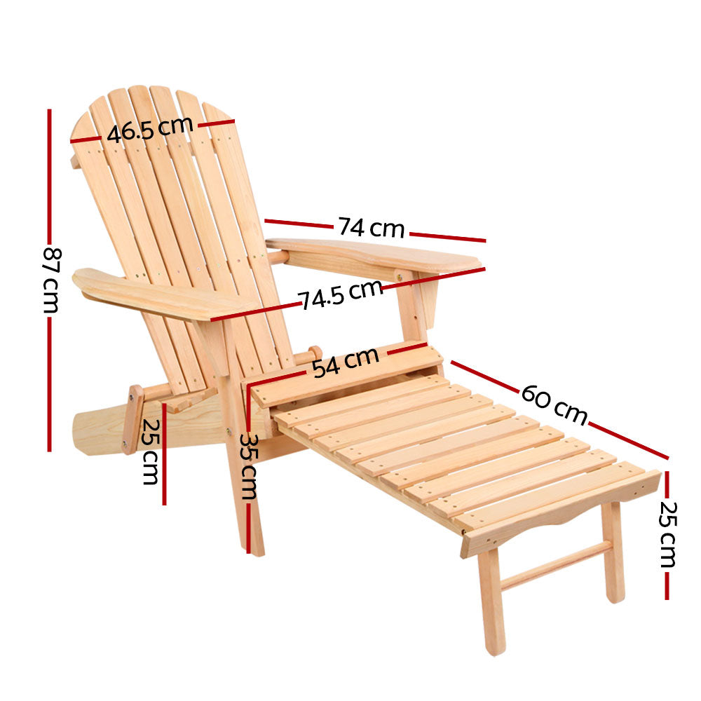 Gardeon Adirondack Outdoor Chairs Wooden Sun Lounge Patio Furniture Garden Natural Chez Guru