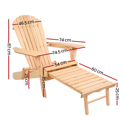 Gardeon Adirondack Outdoor Chairs Wooden Sun Lounge Patio Furniture Garden Natural Chez Guru