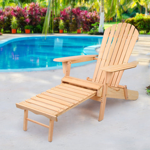 Gardeon Adirondack Outdoor Chairs Wooden Sun Lounge Patio Furniture Garden Natural Chez Guru