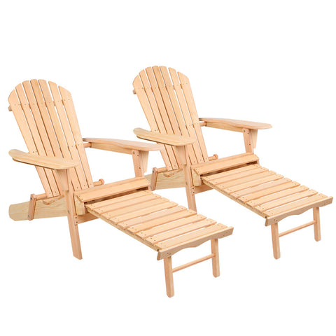 Gardeon 2PC Adirondack Outdoor Chairs Wooden Sun Lounge Patio Furniture Garden Natural Chez Guru