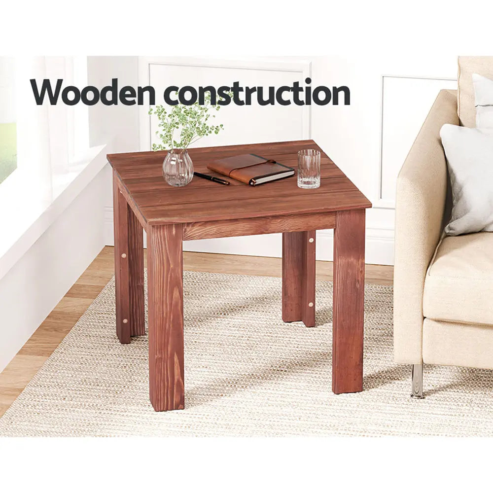 Gardeon Coffee Side Table Wooden Desk Outdoor Furniture Camping Garden Brown - Chez Guru