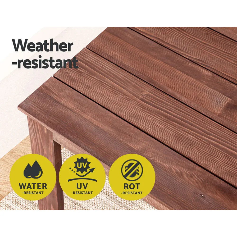 Gardeon Coffee Side Table Wooden Desk Outdoor Furniture Camping Garden Brown - Chez Guru