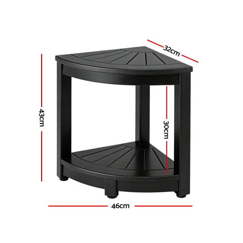 Gardeon Outdoor Coffee Side Table HDPE Desk Corner Shower Stool Bench Seat with Storage Shelf Black
