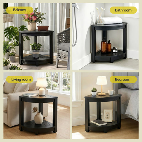 Gardeon Outdoor Coffee Side Table HDPE Desk Corner Shower Stool Bench Seat with Storage Shelf Black