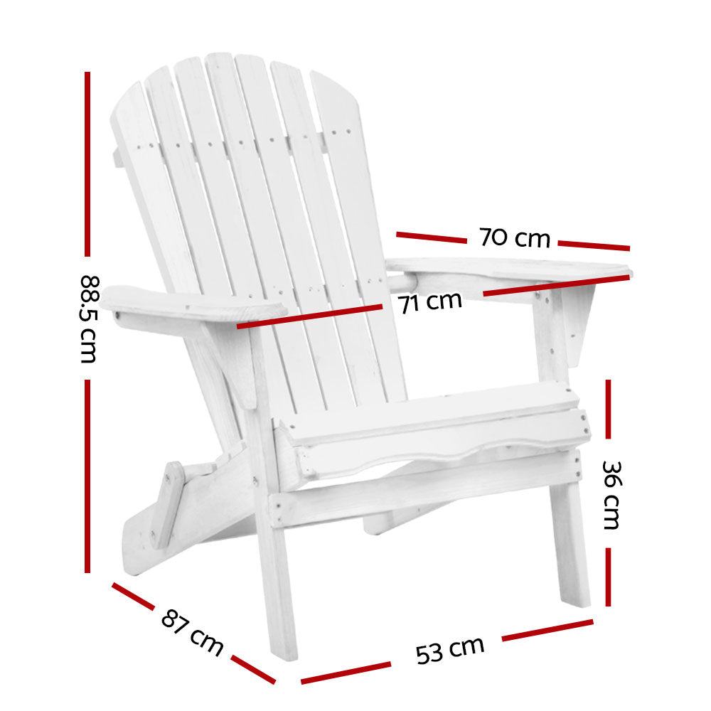 Gardeon Adirondack Outdoor Chairs Wooden Foldable Beach Chair Patio Furniture White Chez Guru