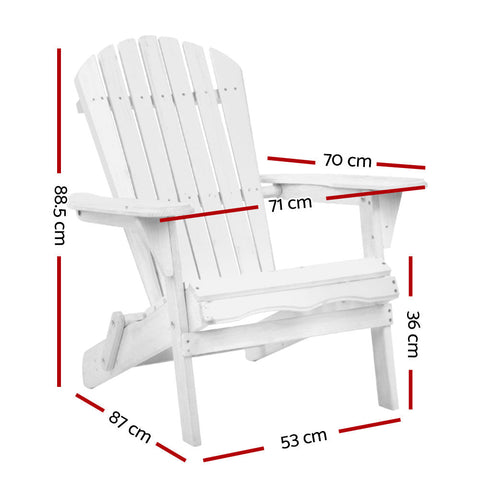 Gardeon Adirondack Outdoor Chairs Wooden Foldable Beach Chair Patio Furniture White Chez Guru