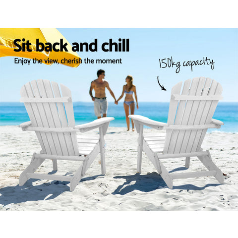 Gardeon Adirondack Outdoor Chairs Wooden Foldable Beach Chair Patio Furniture White Chez Guru