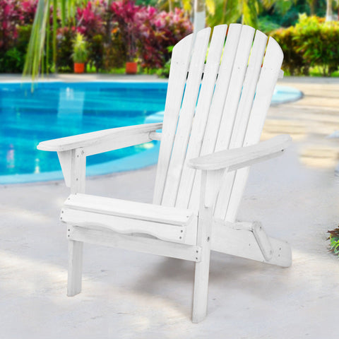 Gardeon Adirondack Outdoor Chairs Wooden Foldable Beach Chair Patio Furniture White Chez Guru