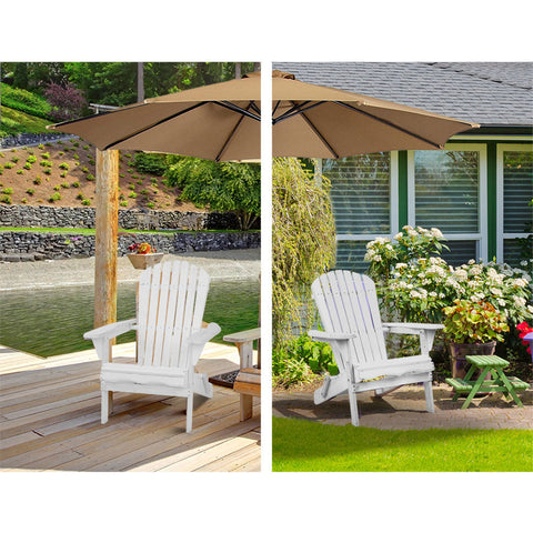 Gardeon Adirondack Outdoor Chairs Wooden Foldable Beach Chair Patio Furniture White Chez Guru
