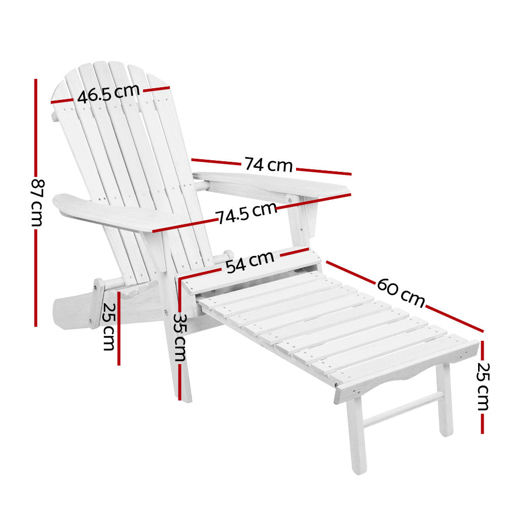 Gardeon Sun Lounge Outdoor Chairs Wooden Foldable Patio Furniture Adirondack White Chez Guru