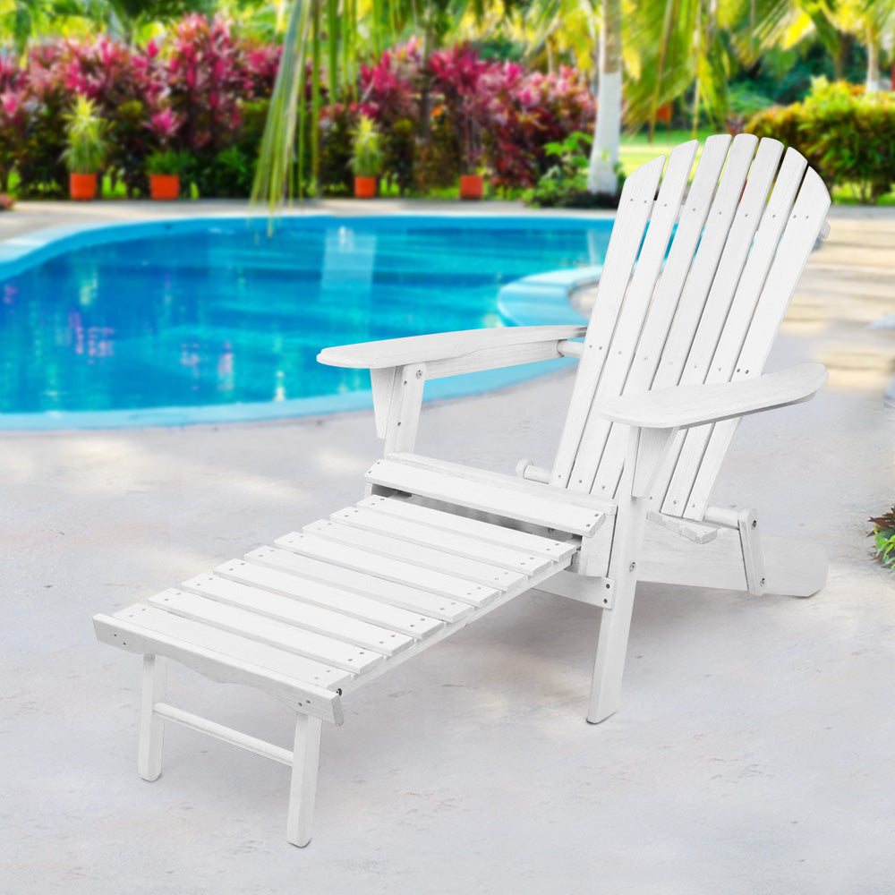 Gardeon Sun Lounge Outdoor Chairs Wooden Foldable Patio Furniture Adirondack White Chez Guru