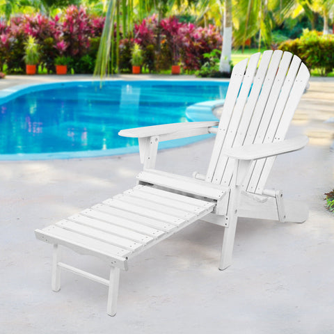 Gardeon Sun Lounge Outdoor Chairs Wooden Foldable Patio Furniture Adirondack White Chez Guru