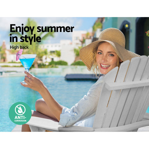 Gardeon Sun Lounge Outdoor Chairs Wooden Foldable Patio Furniture Adirondack White Chez Guru