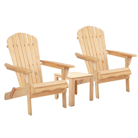 Gardeon 3PC Adirondack Outdoor Table and Chairs Wooden Foldable Beach Chair Natural Chez Guru