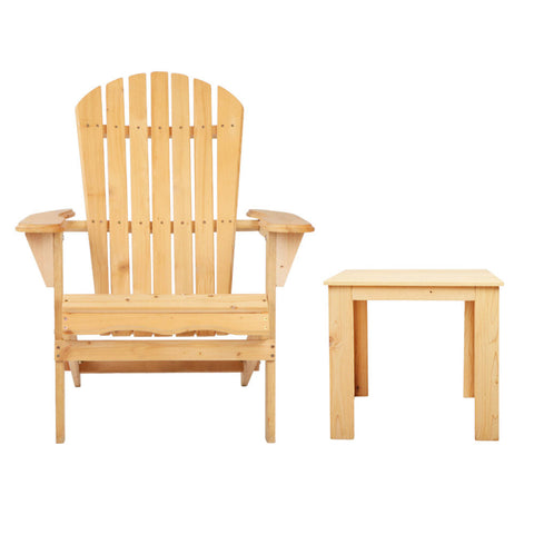 Gardeon 3PC Adirondack Outdoor Table and Chairs Wooden Foldable Beach Chair Natural Chez Guru
