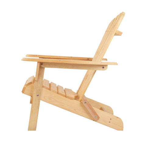 Gardeon 3PC Adirondack Outdoor Table and Chairs Wooden Foldable Beach Chair Natural Chez Guru