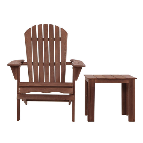 Gardeon 3PC Adirondack Outdoor Table and Chairs Wooden Foldable Beach Chair - Brown