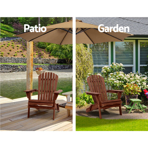 Gardeon 3PC Adirondack Outdoor Table and Chairs Wooden Foldable Beach Chair - Brown