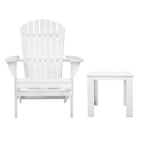 Gardeon 3PC Adirondack Outdoor Table and Chairs Wooden Foldable Beach Chair White Chez Guru