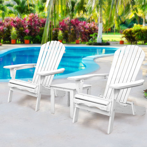 Gardeon 3PC Adirondack Outdoor Table and Chairs Wooden Foldable Beach Chair White Chez Guru