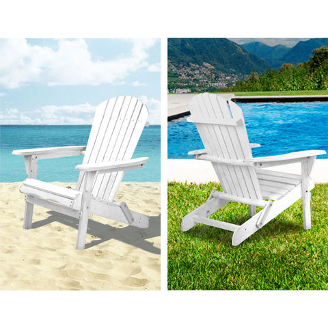 Gardeon 3PC Adirondack Outdoor Table and Chairs Wooden Foldable Beach Chair White Chez Guru