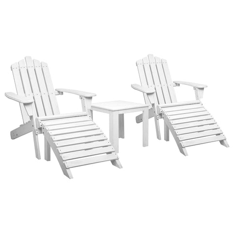 Gardeon 5PC Adirondack Outdoor Table and Chairs Wooden Sun Lounge Patio Furniture White Chez Guru