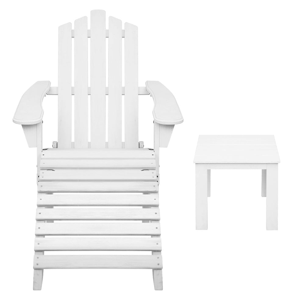 Gardeon 5PC Adirondack Outdoor Table and Chairs Wooden Sun Lounge Patio Furniture White Chez Guru
