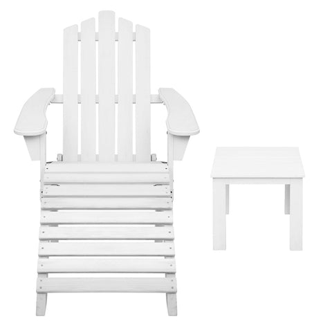 Gardeon 5PC Adirondack Outdoor Table and Chairs Wooden Sun Lounge Patio Furniture White Chez Guru