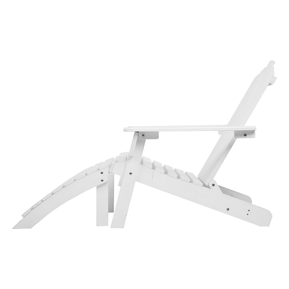 Gardeon 5PC Adirondack Outdoor Table and Chairs Wooden Sun Lounge Patio Furniture White Chez Guru