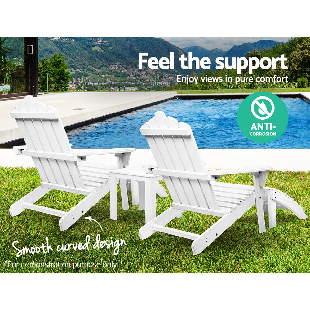 Gardeon 5PC Adirondack Outdoor Table and Chairs Wooden Sun Lounge Patio Furniture White Chez Guru