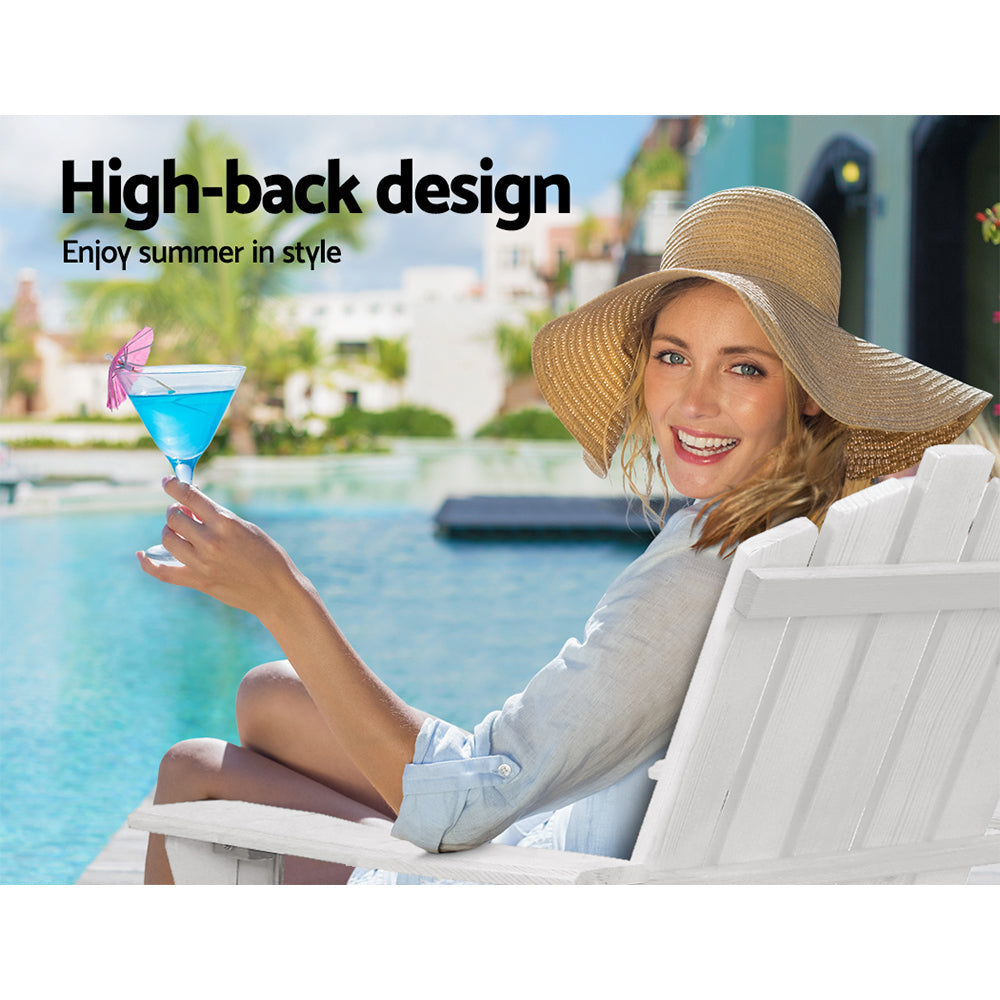 Gardeon 5PC Adirondack Outdoor Table and Chairs Wooden Sun Lounge Patio Furniture White Chez Guru