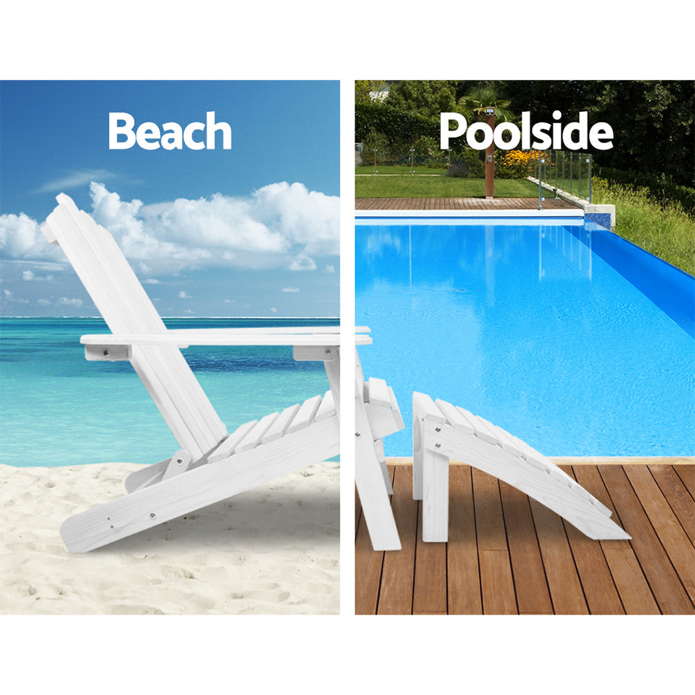Gardeon 5PC Adirondack Outdoor Table and Chairs Wooden Sun Lounge Patio Furniture White Chez Guru