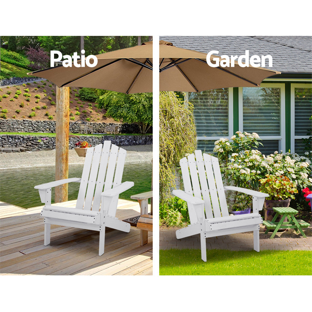 Gardeon 5PC Adirondack Outdoor Table and Chairs Wooden Sun Lounge Patio Furniture White Chez Guru