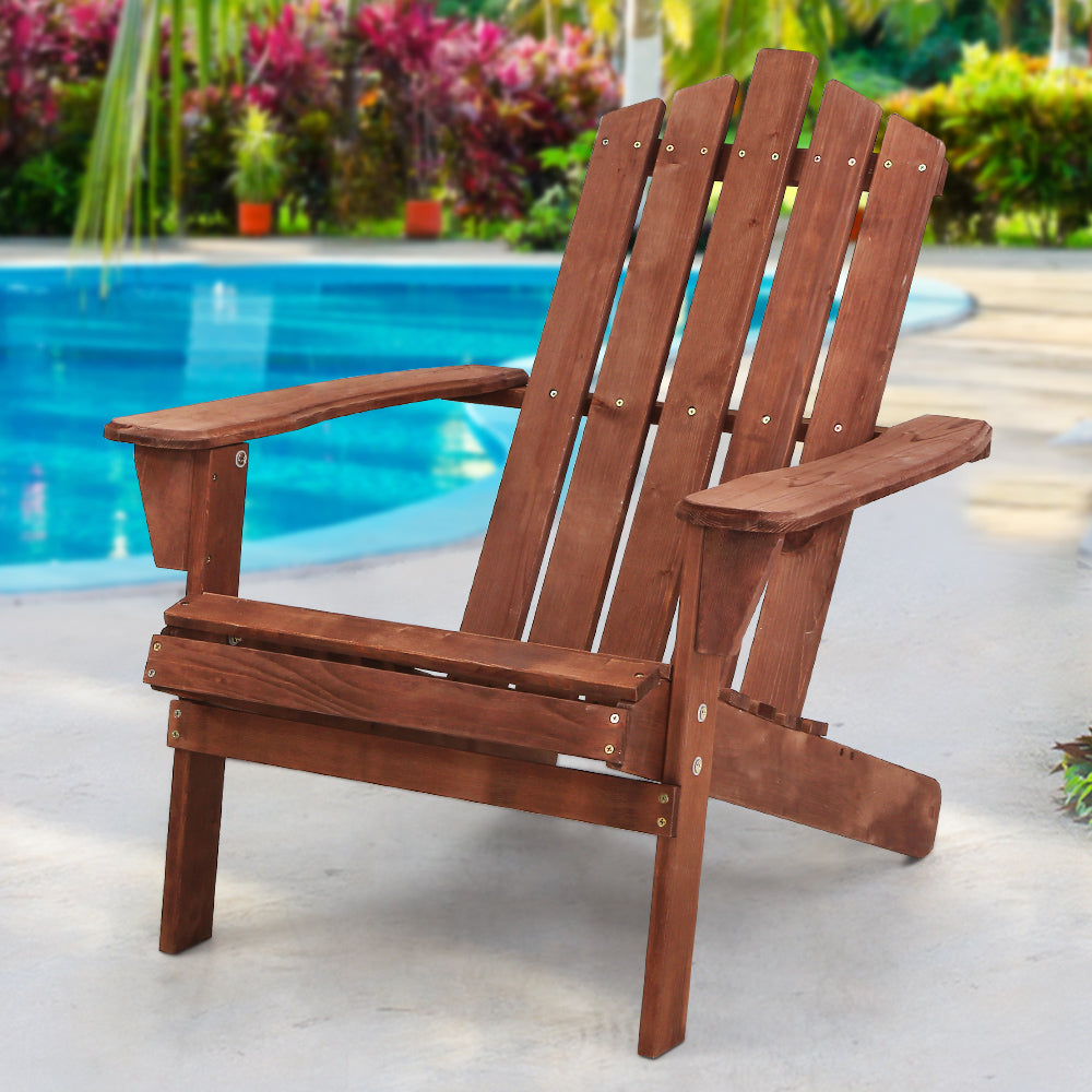 Gardeon Adirondack Outdoor Chairs Wooden Beach Chair Patio Furniture Garden Brown Chez Guru