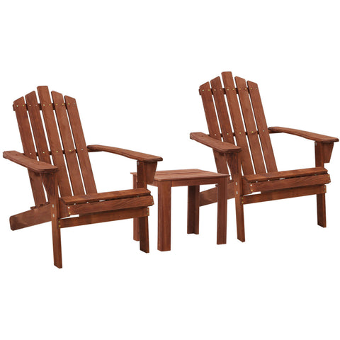 Gardeon 3PC Adirondack Outdoor Table and Chairs Wooden Beach Chair Brown Chez Guru