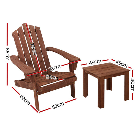 Gardeon 3PC Adirondack Outdoor Table and Chairs Wooden Beach Chair Brown Chez Guru