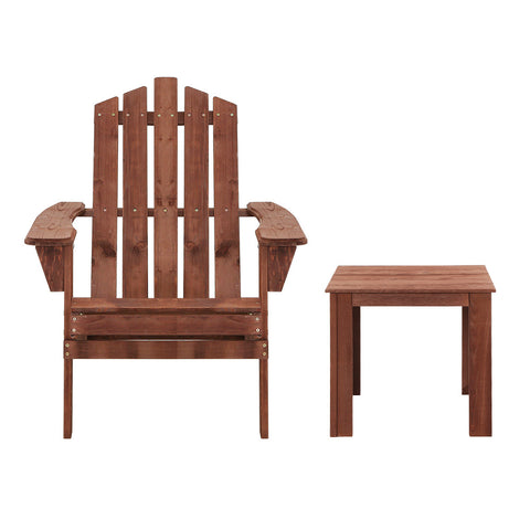 Gardeon 3PC Adirondack Outdoor Table and Chairs Wooden Beach Chair Brown Chez Guru