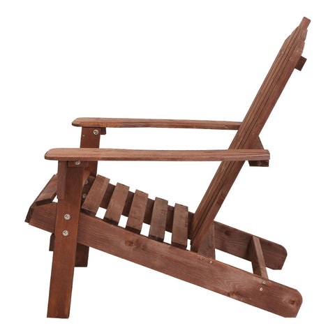 Gardeon 3PC Adirondack Outdoor Table and Chairs Wooden Beach Chair Brown Chez Guru