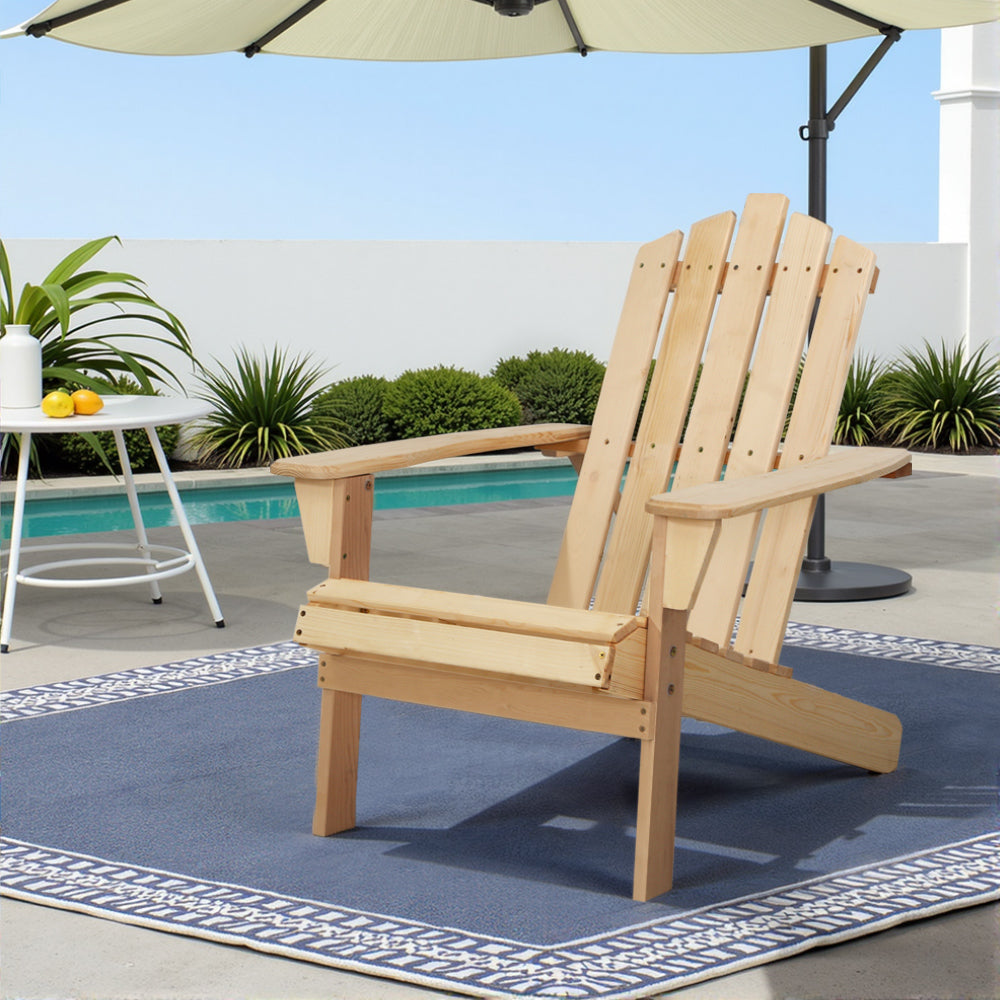 Gardeon Adirondack Outdoor Chairs Wooden Beach Chair Patio Furniture Garden Natural Chez Guru